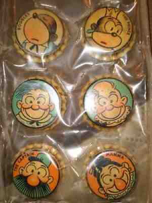 Six Vintage Katzenjammer Comicaps Bottle Caps Crowns Goldenrod Beer BROOKLYN NY