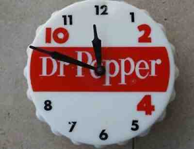 Vintage Dr Pepper Lighted Bottle Cap Advertising Clock - Soda Pop Red on White