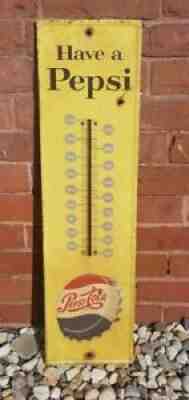 VINTAGE PEPSI METAL THERMOMETER "HAVE A PEPSI" EMBOSSED BOTTLE CAP 27â? M-165
