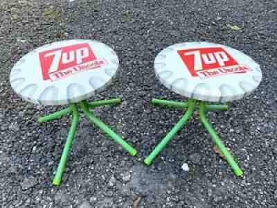 2 Vintage 7UP THE UNCOLA Bottle Cap Cushioned Foot / Camp Stools / Signs