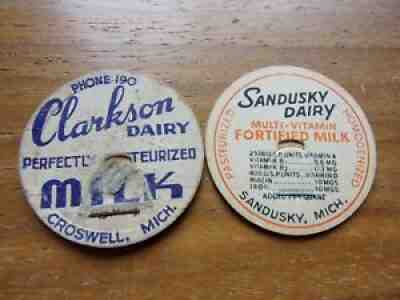 VINTAGE CROSWELL SANDUSKY MICHIGAN CLARKSON DAIRY MILK EARLY TYPE CAPS