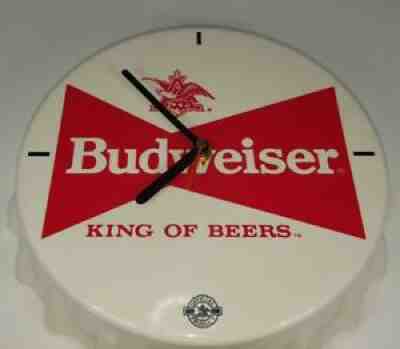Vintage Budweiser Beer Bottle Cap Wall Clock King of Beers Collectible Vtg