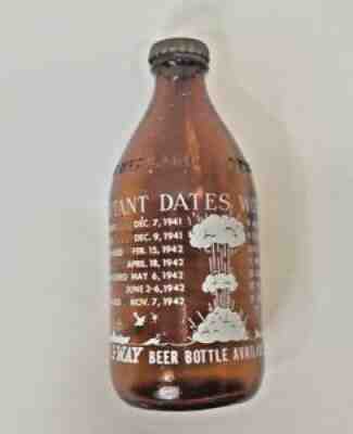 Vintage 1940s I-WAY Glass Beer Bottle World War II Event Dates-Duraglas with Cap
