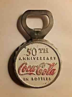 Vintage 50TH Anniversary Coca-Cola Bottle Cap Shaped Bottle Opener ***RARE***