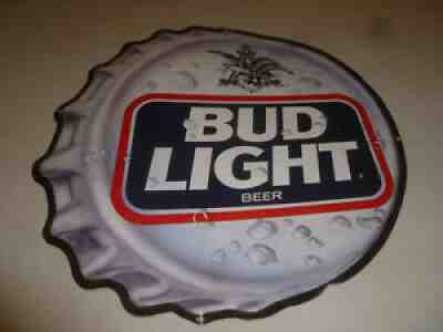 VINTAGE BUD LIGHT BIG METAL SIGN BOTTLE CAP TIN 1990S 25" DIAMETER BEER
