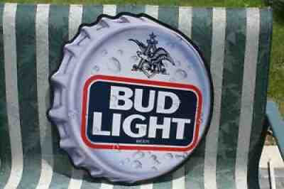 VINTAGE BUD LIGHT METAL / TIN BEER SIGN BOTTLE CAP 25" DIA LOCAL 6817 STICKER