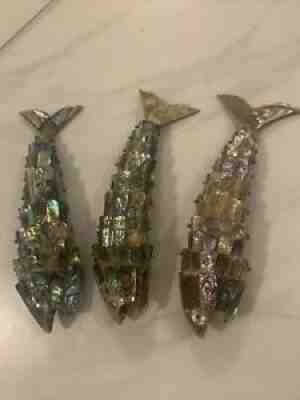 3 VTG Abalone Articulated Swimming 8" Mother of Pearl Fish Bottle Cap Opener