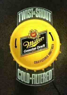 Vtg Miller Genuine Draft Beer Twist & Shout Cold Filter Bottle Cap Lighted Sign