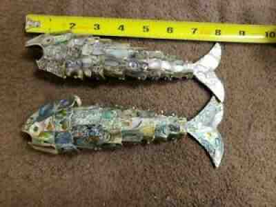 2 Vtg Abalone Articulated Swimming 8" Mother Of Pearl Fish Bottle Cap Opener
