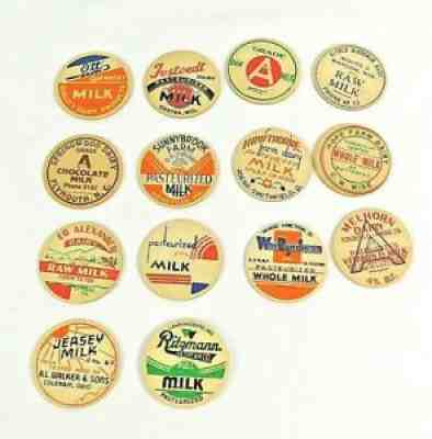 Lot of 14 Different Vintage Milk Bottle Caps 1.25" in Diameter