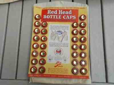 Vintage Red Head Bottle Caps Counter Display, Lot of 5