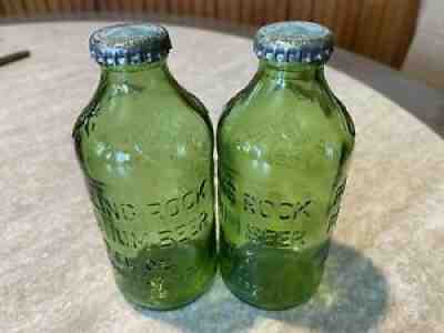 2 Vintage Embossed Rolling Rock 7 Oz Beer Bottles Latrobe PA With Bottle Caps