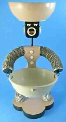 Vintage Folk Art Bottle Cap Man with 2 Plastic Snack Bowls Tan and Black