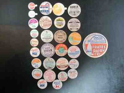 Vintage Paper Milk Bottle Cap Lot Dairy Chocolate Small Large 29 Pieces