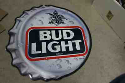 VINTAGE 1990 ORIGINAL BUD LIGHT BOTTLE CAP SIGN TIN 25" UNION MADE MCA 813-118