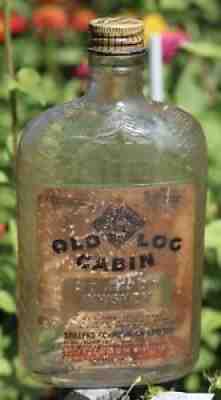 Old Log Cabin Bourbon Whiskey Bottle Cap & Paper Label Vintage