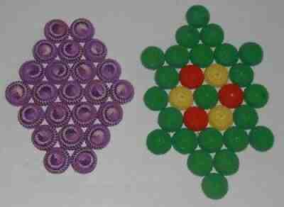 Lot of Two Vintage Hand Crocheted Bottle Cap Hot Pads Green Yellow Orange Purple