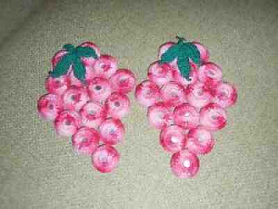 2 Vintage Hand Crochet Bottle Cap Pink Strawberry Hot Pad Trivets 15 each