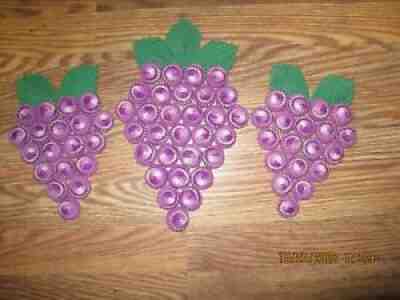 Set of 3 Vintage Hand Crochet Bottle Cap Purple Grape Cluster Hot Pad Trivets