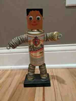 Vintage Strohs Beer Can Bottle Cap Man Handmade Wood Bar Decor Funny Surprise