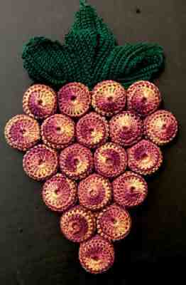 Vintage Hand Crochet Bottle Cap Purple Grape Trivet Hot Pad Pot Holder