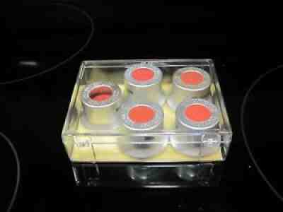 SET OF 5 VINTAGE SOFT DRINK, BEER FIZZ-WHIZ BOTTLE STOPPERS, ORIGINAL CLEAR CASE