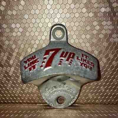 VTG 7-Up Soft Drink Steel Wall Mount Bottle Cap Opener Soda W. Germany Starr X