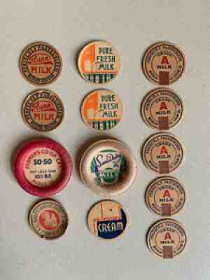 Vintage Milk Cream Dairy Bottle Tops Caps Lids Cardboard Paper Lot Of 13