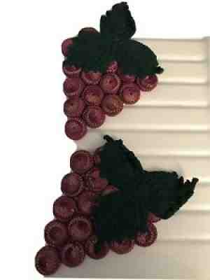2 Vintage Hand Crochet Bottle Cap Purple Grape Cluster Hot Pad Trivets