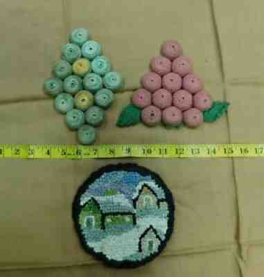 Vintage 2 Bottle Cap & 1 Needlepoint Hot Pads Potholders