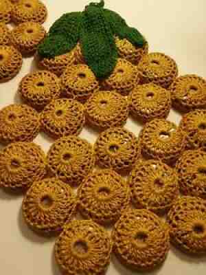 Set of 2 Vintage Crochet Bottle Cap Grapes Pot Holder Hot Pad Trivet