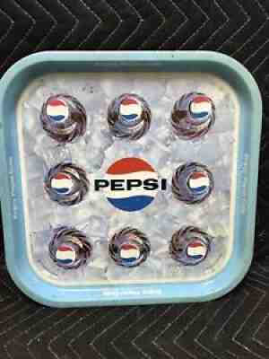 VINTAGE PEPSI-COLA SQUARE 1960's Enjoy Pepsi Bottle Caps METAL SERVING TRAY