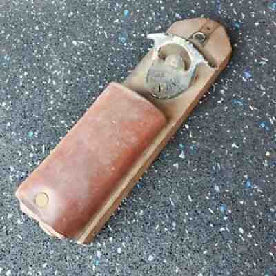 Vintage STARR "X" Wall Mount Bottle Cap Opener w/Leather Cap Cup Nice!