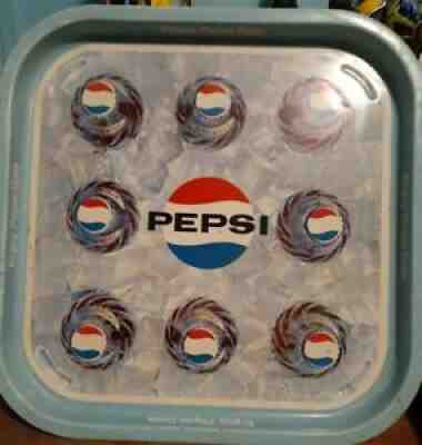 VINTAGE 1960's PEPSI-COLA SQUARE Enjoy Pepsi Bottle Caps Metal Serving Tray