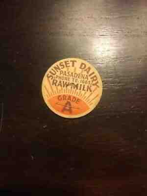 Sunset Dairy Pasadena California Milk Bottle Cap, Vintage Collect 