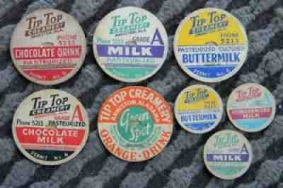 8 Different RARE Vintage ANNISTON ALABAMA Milk Bottle Caps - TIP TOP CREAMERY