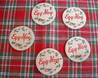 Vintage EGG NOG Milk Bottle Cardboard Cap Lid ~ Set of 5 ~