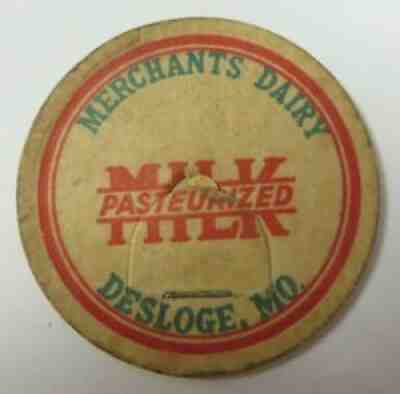 Vintage Milk Bottle Cap 1-5/8" MERCHANTS DAIRY Pasteurized DESLOGE, MISSOURI Lid