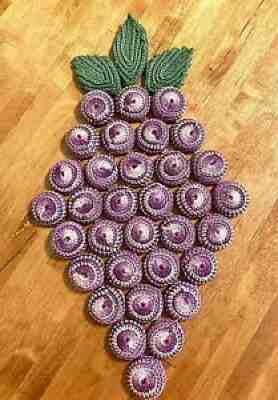 Vintage Crocheted Grapes 33 BOTTLE CAP Handmade Hot Pad - Purple and Green