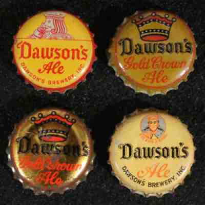 4 DAWSON'S ALE CORK BEER BOTTLE CAP NEW BEDFORD MASSACHUSETTS GOLD CROWN KING MA