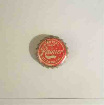 (D) John Tons Agent ~RAINIER~ Cork Beer Cap Crown Can Stockton Calif CA ~UNUSED~
