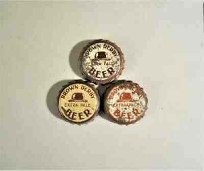 (3) ~BROWN DERBY EXTRA PALE~ Cork Beer Cap Bottle Cone Top Crown California CA