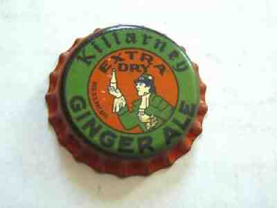 KILLARNEY GINGER ALE - Vintage CORK LINED CROWN TOP SODA BOTTLE CAP UNCRIMPED