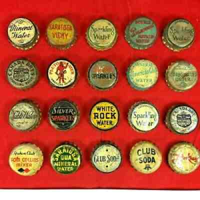 Vtg Lot 1930s-1940s Mineral Water Club Soda Bottle Caps Crowns Cork Pluto Bokay