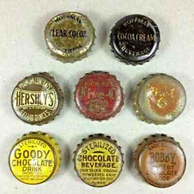 Vtg Lot 1930s-40s Hersheys Goody Bobby Hoffman Chocolate Soda Bottle Crowns Cork
