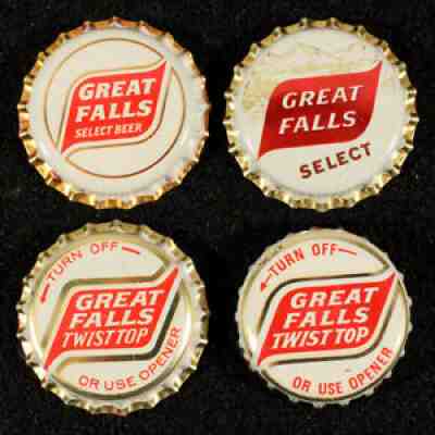 4 GREAT FALLS BEER PLASTIC LINED BOTTLE CAP MONTANA CROWNS MONT MT VINTAGE OLD++