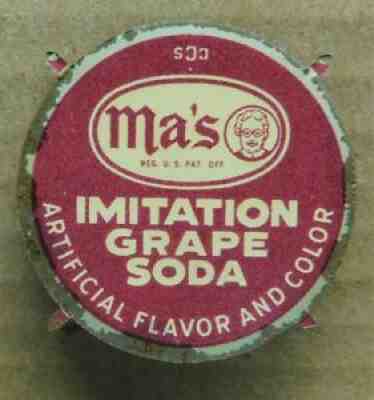 MA'S GRAPE soda bottle cap PROOF c.1955 Crown Cork & Seal