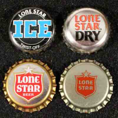 4 LONE STAR ICE DRY BEER TEXAS PLASTIC LINED BOTTLE CAP SAN ANTONIO CROWN TX TEX