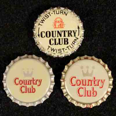 3 COUNTRY CLUB PLASTIC LINED BEER BOTTLE CAP MK GOETZ ST. JOSEPH, MISSOURI CROWN