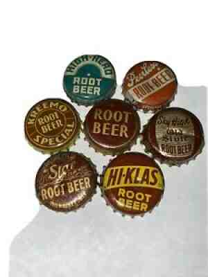 7 Vintage cork lined Root Beer soda bottle caps